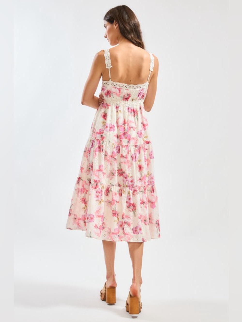 Camellia Pink Floral Lace-Trim Midi Dress - Picture 2 of 3